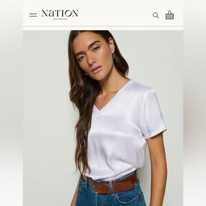 Nation LTD June White Satin Short Sleeve Blouse $141 XS